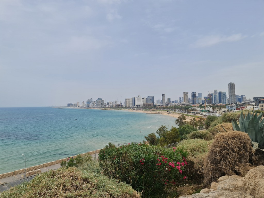 Tel Aviv view from Old Jaffa - coastline and skyscrapers