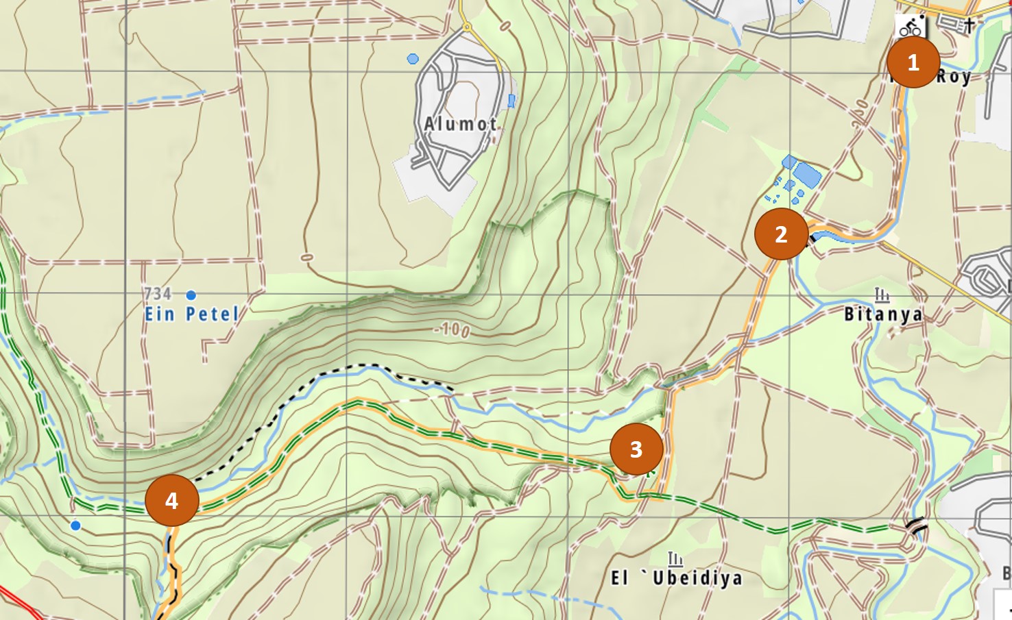 Map of the Israel National Trail from Jordan River to Kfar Kisch