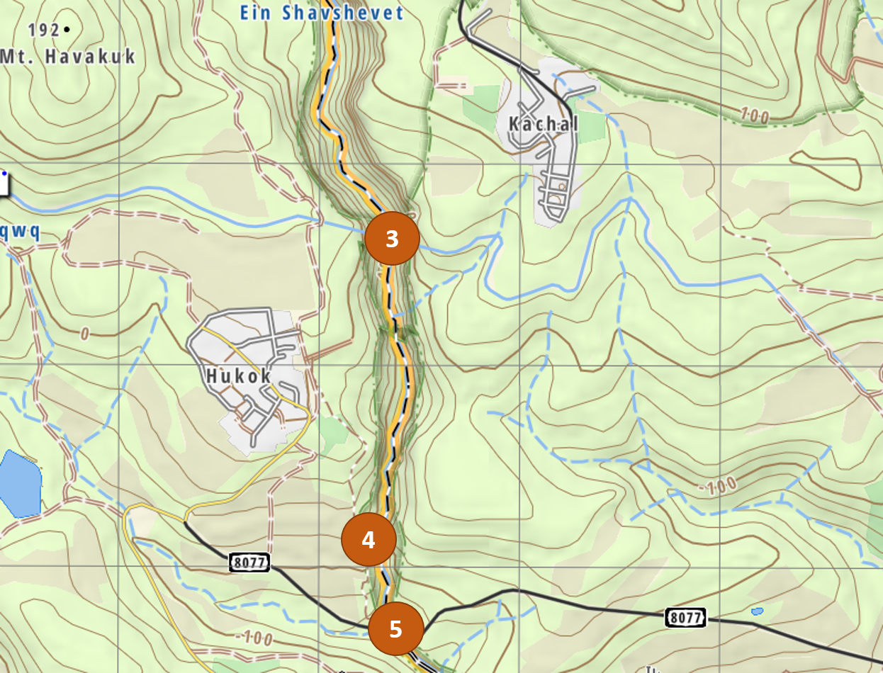 Lower Nahal Amud map on the Israel National Trail