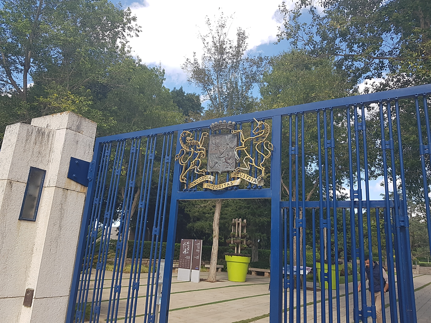 The blue gate into the Memorial Gardens of Ramat Hanadiv