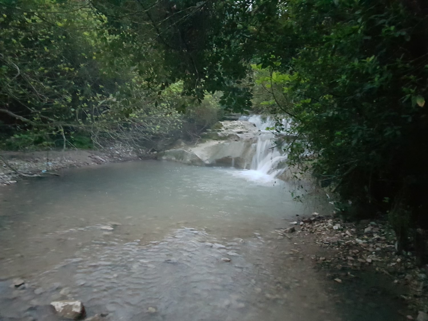 One of the waterfalls of HaShofet Stream on the Ramot Menashe Regional Trail
