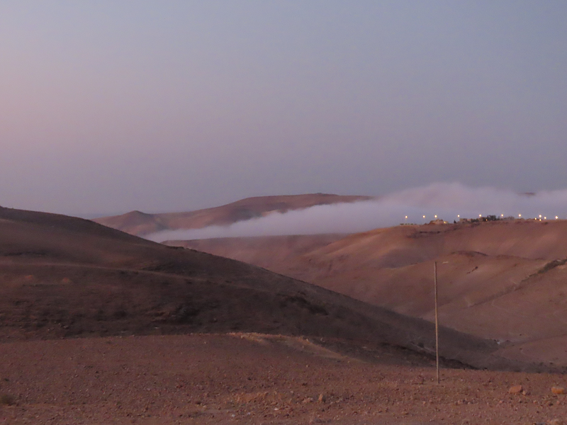 Fog on the desert hills near Arad